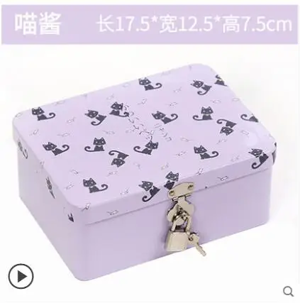 Жестяная коробка с замком, маленькая коробка для хранения косметики, ювелирных изделий, настольная коробка для хранения, железный с замком, чехол с паролем, коробка для мелочей - Цвет: bc021