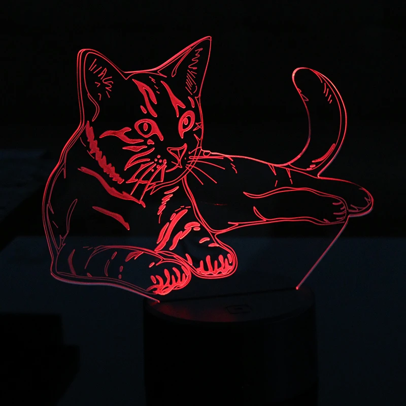 Светодиодная лампа с сенсорным выключателем 3D светильник милым котенком USB 7
