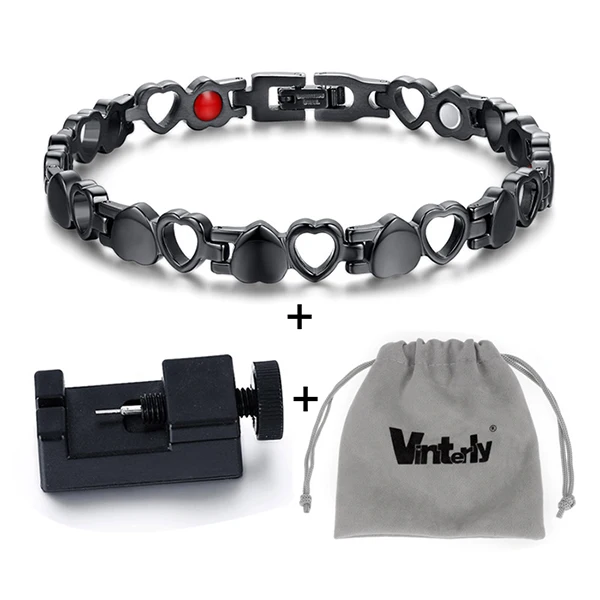 black tool bag Магнитные браслеты Vinterly для женщин, цепочка в форме сердца, женский браслет, германий, энергия для здоровья, браслет из нержавеющей стали, женские преимущества - Окраска металла: black tool bag