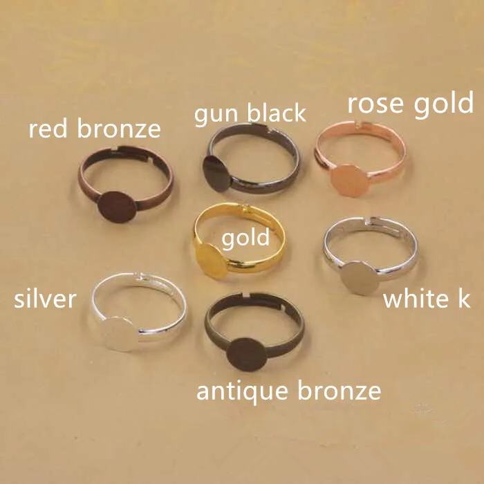 10pcs 7 color flat pad base ring fingding abjustable DIY making jewelry dome cabochons blank 6mm/10mm/12mm | Украшения и