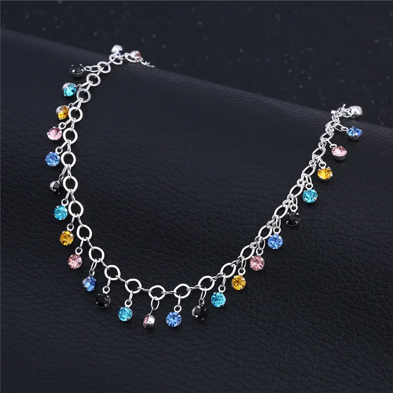 Богемные 925 Серебряные ножные браслеты для женщин Элегантная разноцветная
