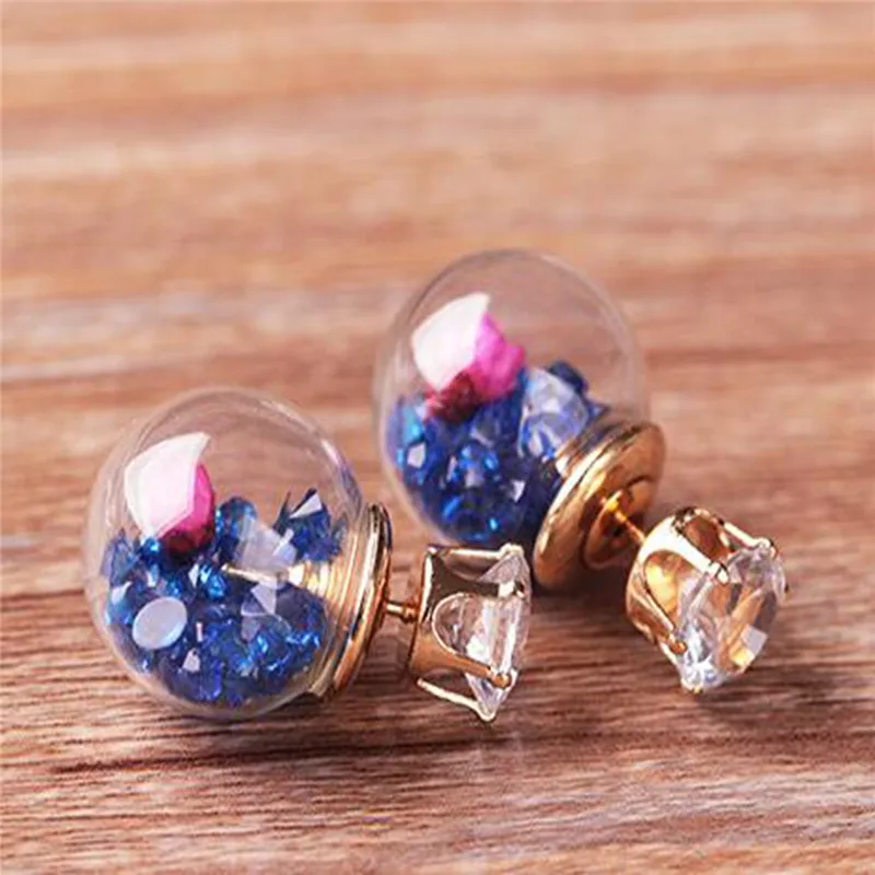 Charm Women Elegant Dried Flower Rhinestone Ball Ear Studs Earrings Gift Pink Purple Blue Floating Earring For | Украшения и