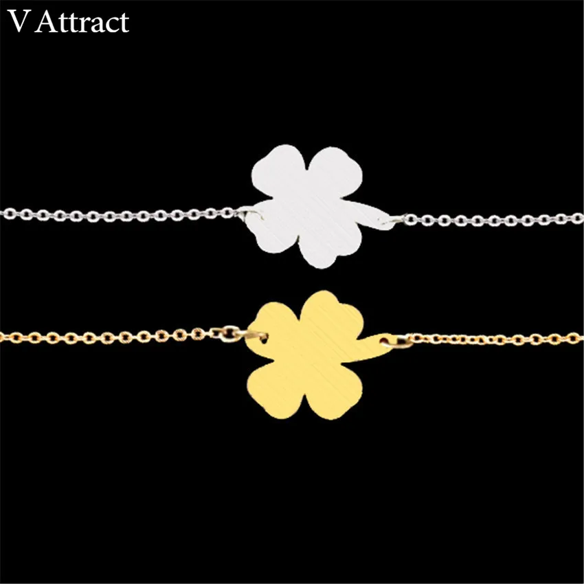 V Attract BFF ювелирные изделия Boho Luck Золото Серебро Ketting четыре листа клевера браслет для женщин нержавеющая сталь цепь Pulseira