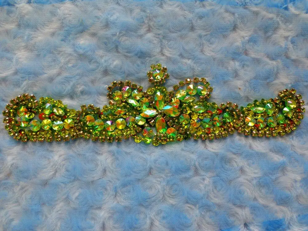 A189 Бесплатная доставка нашивки ручной работы с кристаллами зеленые Пришивные