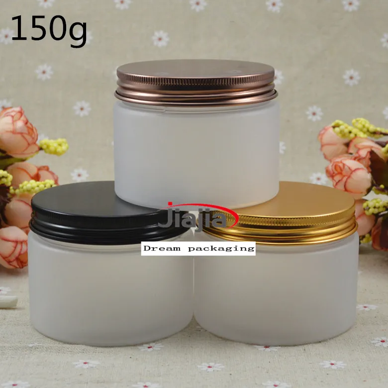 

30 x 150g translucent PET cream jars , round plastic container with Golden / bronze / Black aluminum screw cap , cosmetic bottle