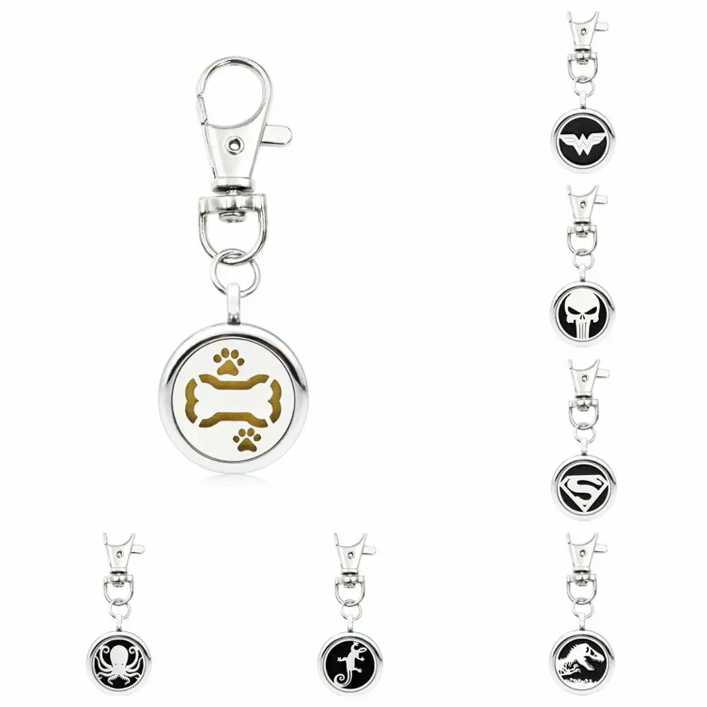 Dog bone shark dinosaur Key Chain essential oil perfume Diffuser locket 25mm with Lobster clasp 5Pads key ring fit pet collar | Украшения и