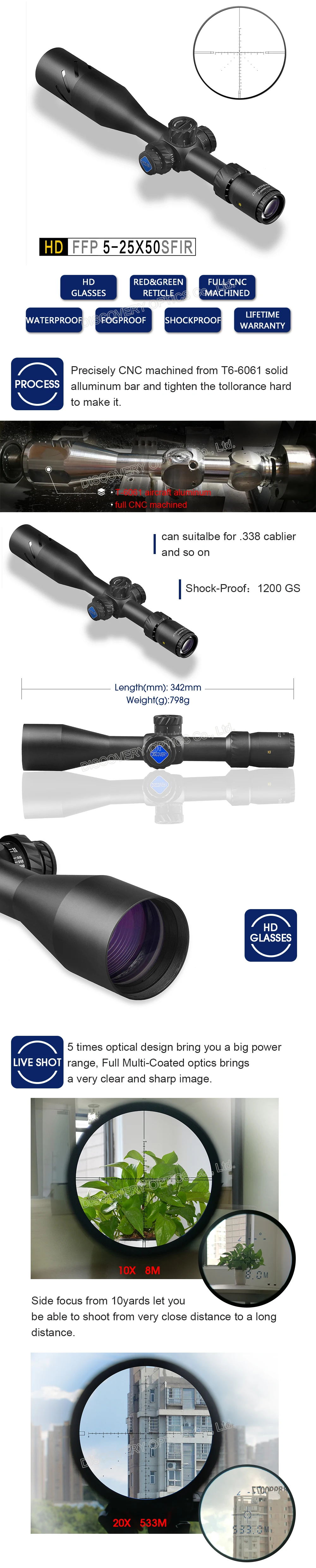 Discovery HD FFP 5-25X50 SFIR первый фокальный самолет тактическая Оптика прицел стрельба и охота прицел с подсветкой