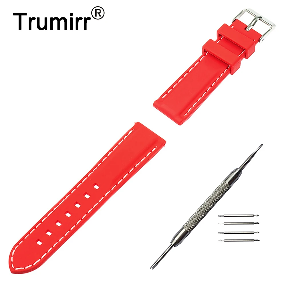 

19mm 20mm 21mm 22mm Silicone Rubber Watchband Universal Watch Band Bracelet Strap with Tool and Spring Bar Black Red