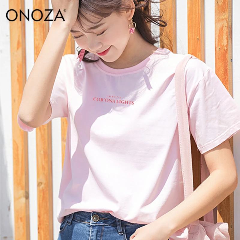 ONOZA 2018 Летняя женская одежда с коротким рукавом футболки женский розовый девушка