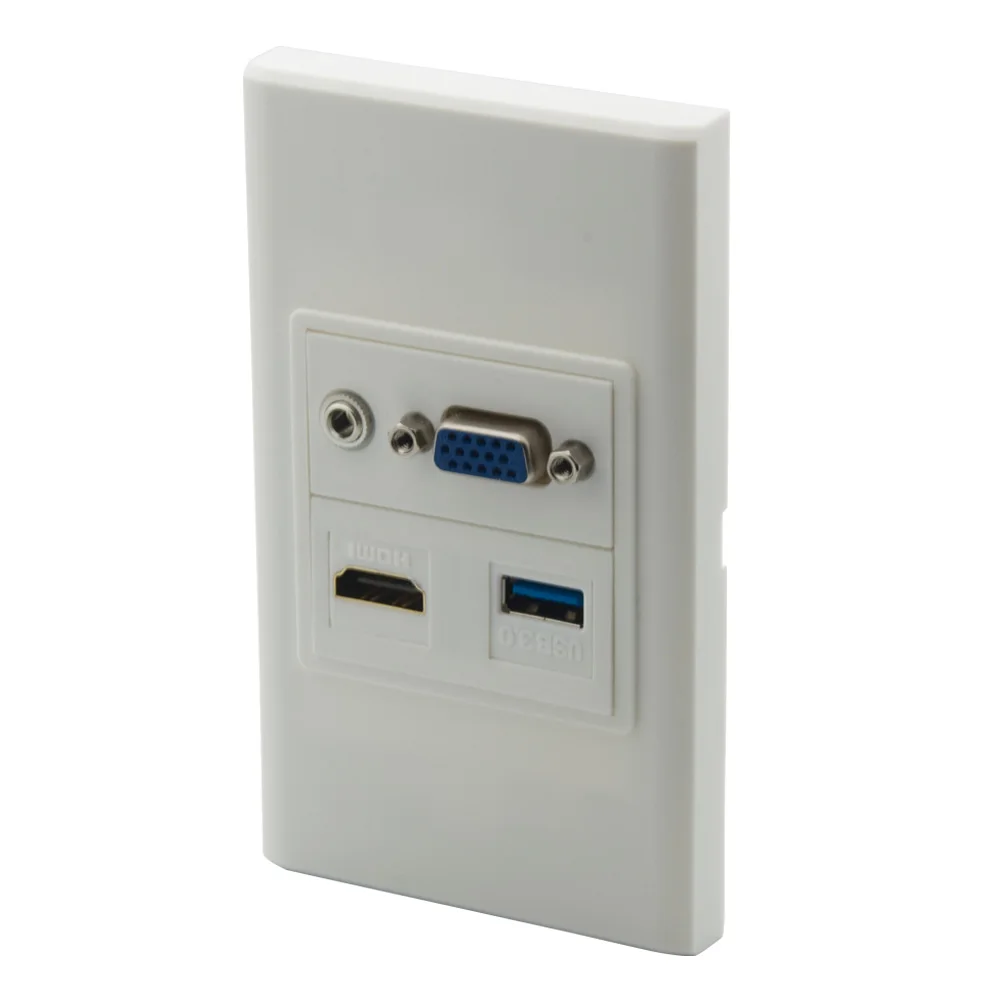 

1 комплект, без винта, VGA, 3,5 мм, стерео аудио, HDMI, USB 3,0, женский, Настенная пластина