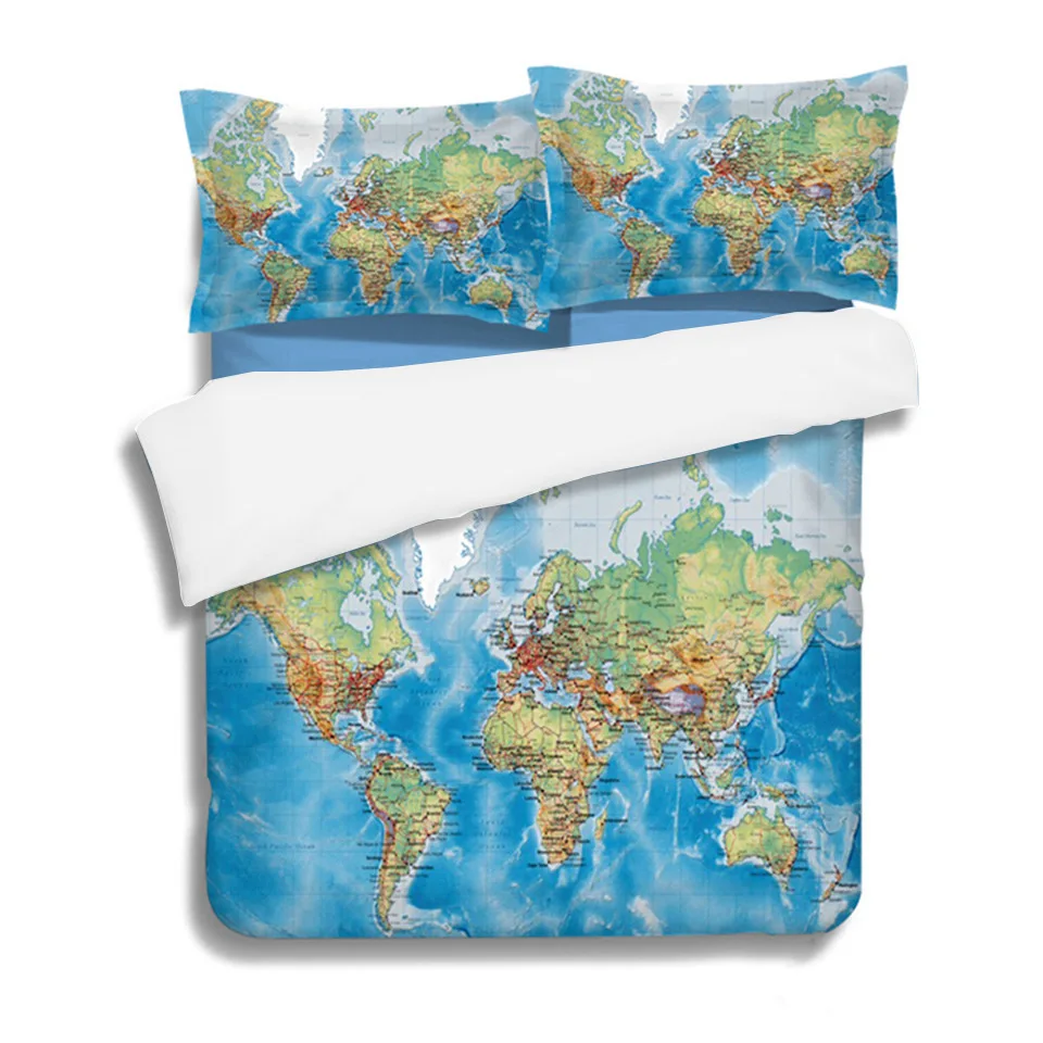 

new arrival world map design twin king queen double bedclothes pillowshams duvet cover set bedding set