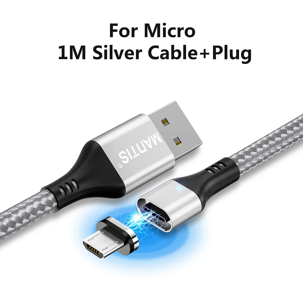 SilverMicro Магнитный зарядный Micro USB кабель MANTIS 3A для samsung Galaxy s7 j7 j5, магнитный кабель для быстрой зарядки Xiaomi Redmi 4X Note 4 5 - Цвет: SilverMicro