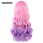 Soowee, длинные вьющиеся синтетические волосы, женские парики розового и фиолетового цвета с эффектом омбре, женский парик радужных накладных волос для косплея, 70 см