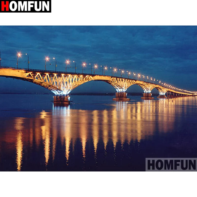 HOMFUN полный квадрат/круглая дрель 5D DIY Алмазная картина &quotмост ночной вид&quot