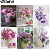 diapai 5d diy diamond painting 100 full squareround drill colored flower cup 3d embroidery cross stitch home decor