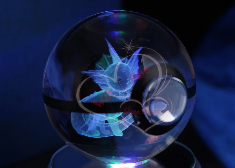 Vaporeon Pokeball, хрустальный шар, настольный декоративный светильник, стеклянный шар, светодиодный, красочный, базовый светильник, подарок
