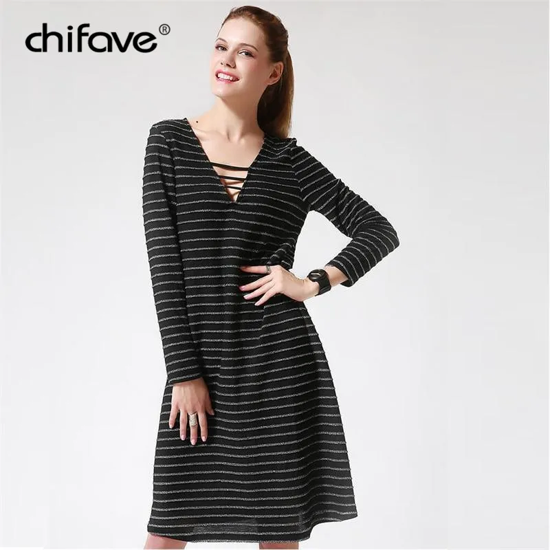 2018 летнее Повседневное платье в полоску для женщин осень весна с длинным рукавом