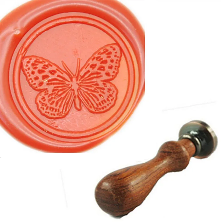 1 wax seal stamp Печать воска бабочки, латунная головка с деревянной ручкой, Уплотнение Воска приглашения свадьбы - Цвет: 1 wax seal stamp