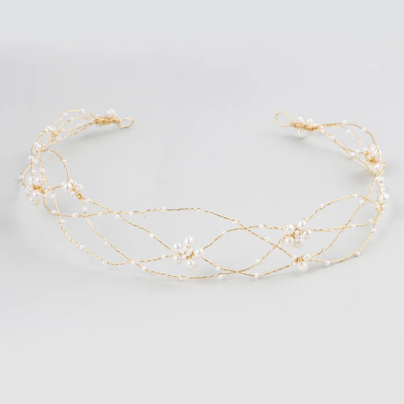 Headband Жемчужный Цветок для волос лоза Жемчужная Повязка для волос Свадебные украшения для волос Свадебные аксессуары для волос ручной работы для девушек модный орнамент для волос - Окраска металла: Headband