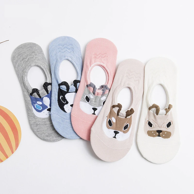Epous Cartoon Cotton Pug Patterend Ankle Soks Slippers Women Thin Funnny Boat Socks Ladies Art Spotry Short Invisible | Женская одежда
