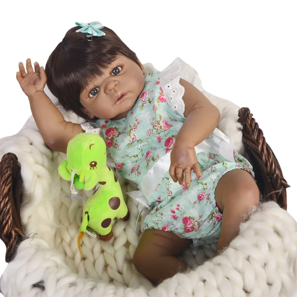 

Real 57CM Full Body silicone Girl Reborn Babies Doll Bath Toy black skin lol dolls Princess Baby Bonecas Bebes Reborn toddler