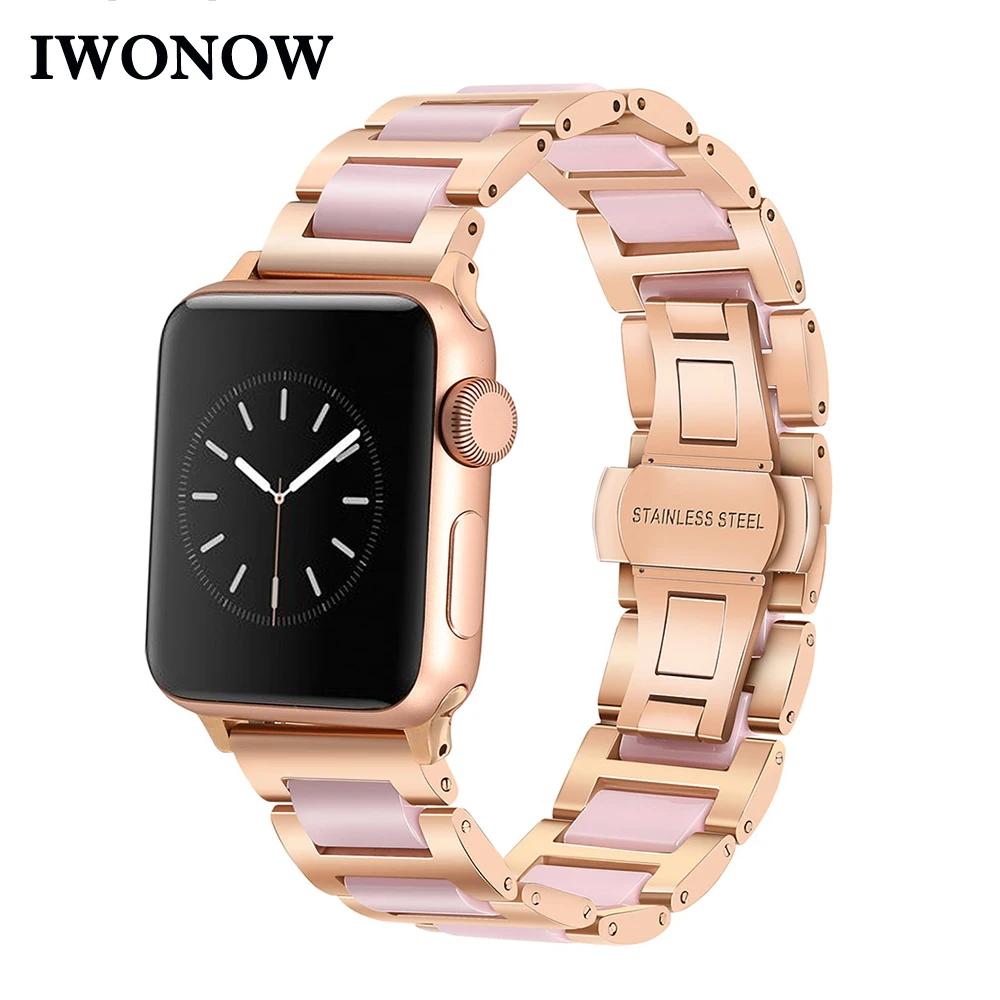 Ремешок для часов из нержавеющей стали и керамики для iWatch Apple Watch Series 5 4 3 2 1 38 мм 40 мм 42 мм 44 мм женский ремешок на запястье