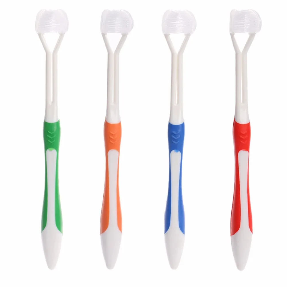 

YAS 1PC Blue/Red/Green/Yellow 3 Sided Toothbrush Ultrafine Soft Bristle Adult Tooth Brush For Health Teeth 18cm