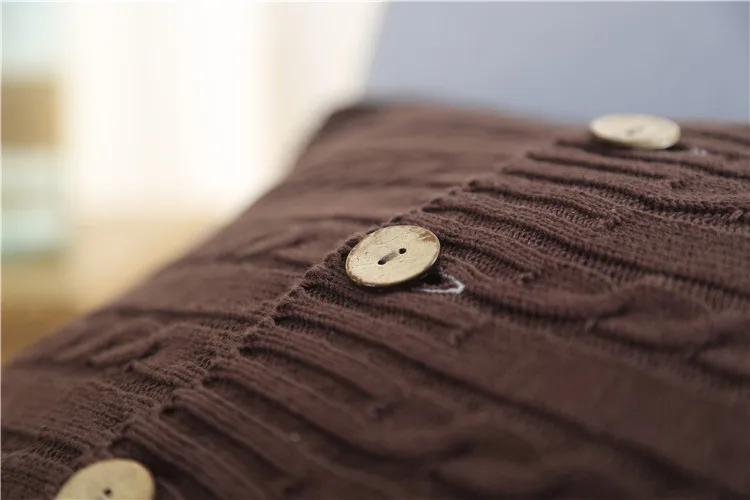 Европейский стиль простой вязаный Чехол на подушку вязаная Наволочка пуговицах.