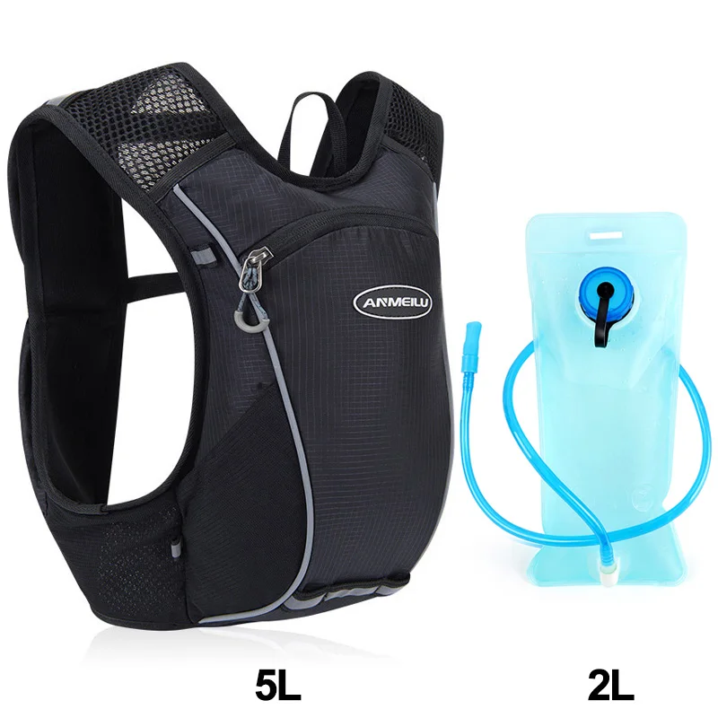 Black with water bag Легкая сумка для бега, 5л, гидратационный рюкзак, марафон, гидратационный жилет, упаковка 2л, сумка для воды, велосипедная сумка, спортивный рюкзак, без сумки для воды - Цвет: Black with water bag