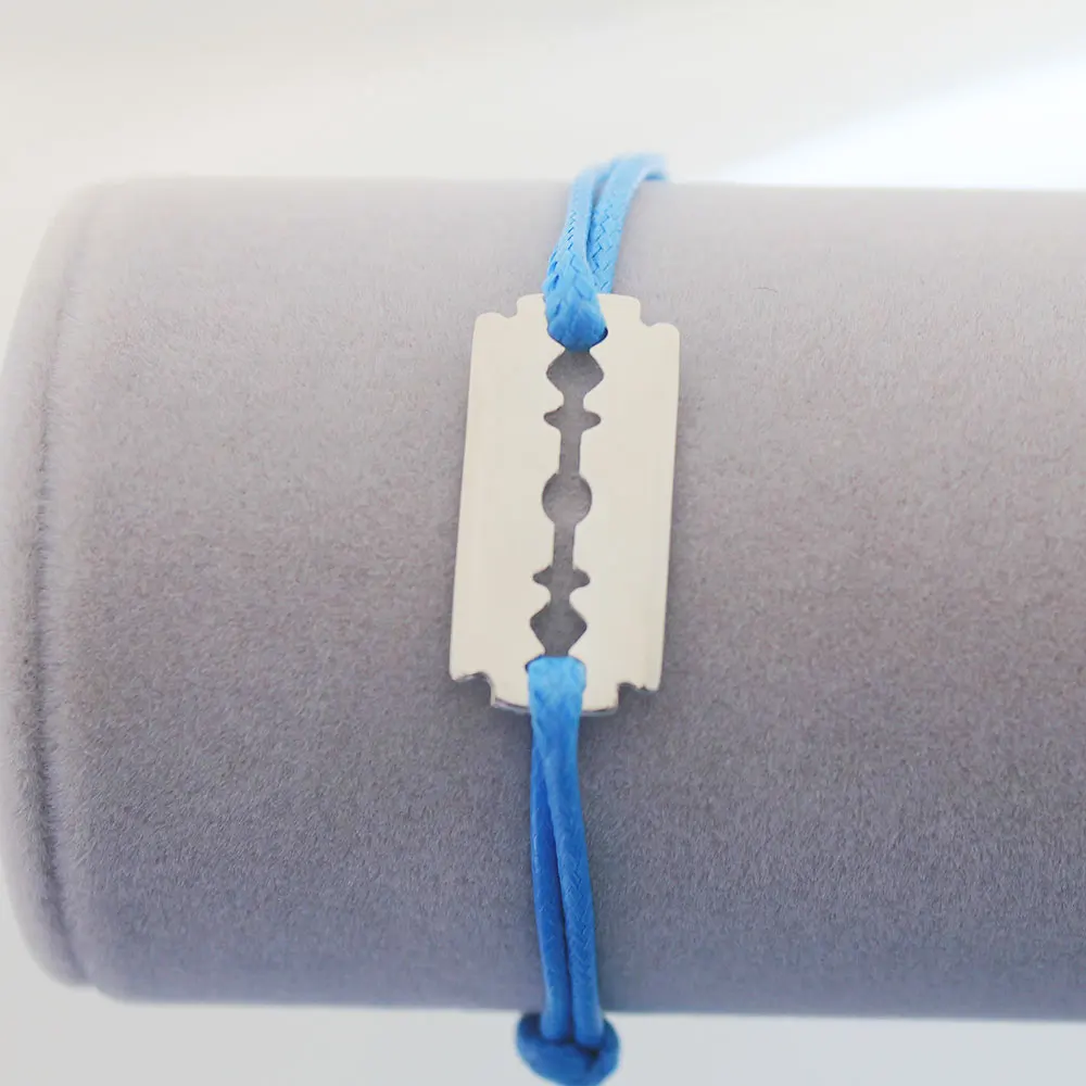 Silver Blue Без логотипа, 925 пробы, серебристая бритва, свисающий браслет с веревочной цепочкой для мужчин и женщин, регулируемый браслет, ювелирные изделия - Окраска металла: Silver Blue