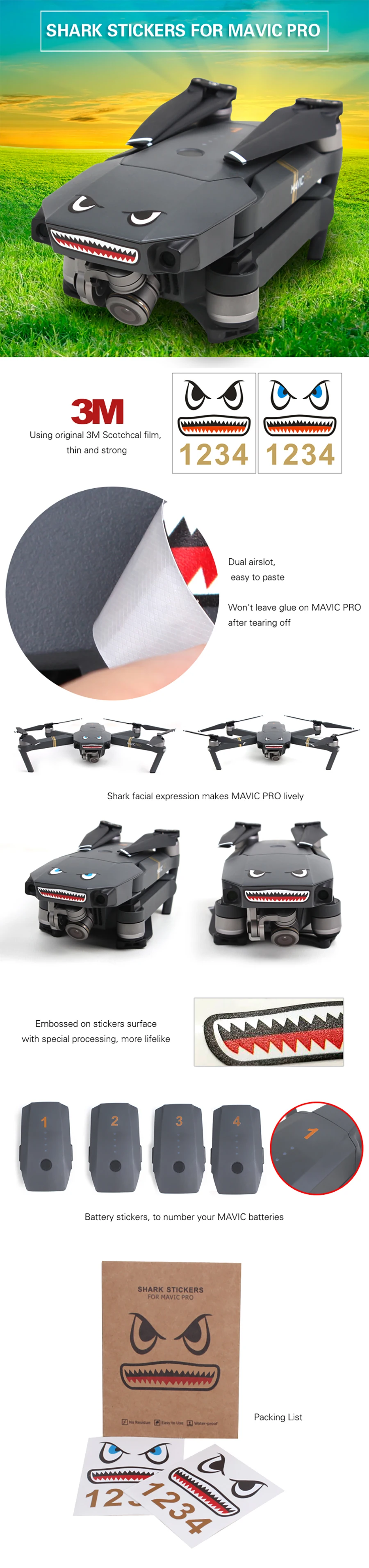 Mavic Mini Mavic Air Body наклейка Самолет Наклейка в виде акулы клейкие наклейки Кожа Mavic Pro Аксессуары для DJI Spark Mavic 2 Pro