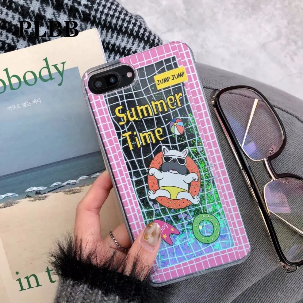 PLBB Модный чехол для девочек с жидким песком iPhone X 6 6S 7 8 Plus блестящими звездами и