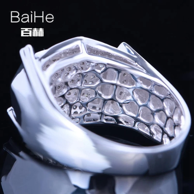 BAIHE стерлингового серебра 925 0.55CT признаны из натуральной бриллиантами H/SI круглая огранка Обручение Для мужчин Мода Fine Jewelry кольцо