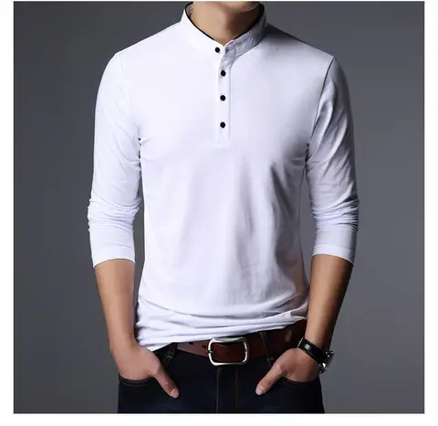 Лидер продаж 2023, новая модная брендовая одежда, рубашка-поло, мужская приталенная рубашка с длинным рукавом для мальчиков, поло в китайском стиле, повседневная мужская одежда