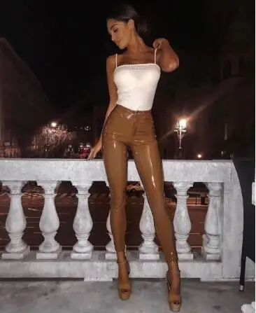 Кожаные Брюки-стрейч коричневые красные черные | Женская одежда