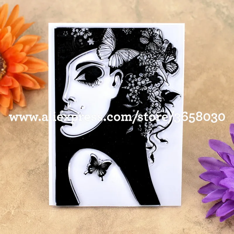 Леди Бабочка записки DIY карт фото учетной записи штамп ясно прозрачный 8 5x12 см 8052696
