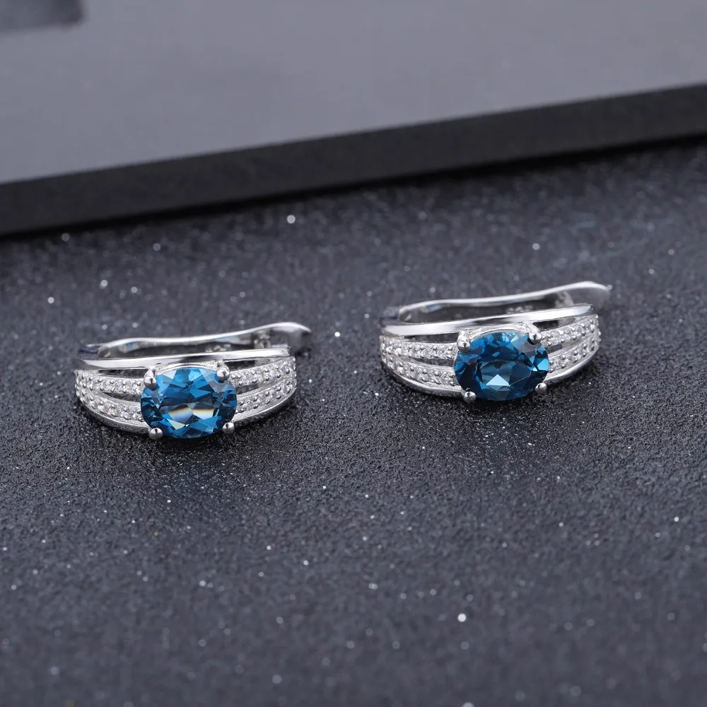 Женские серьги гвоздики с овальным голубым топазом 925 карата|stud earrings|gemstones blue