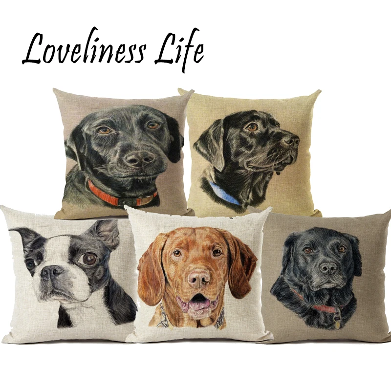 Пользовательские ПЭТ портрет Цветной Карандаш-собака печатных льняная Подушка