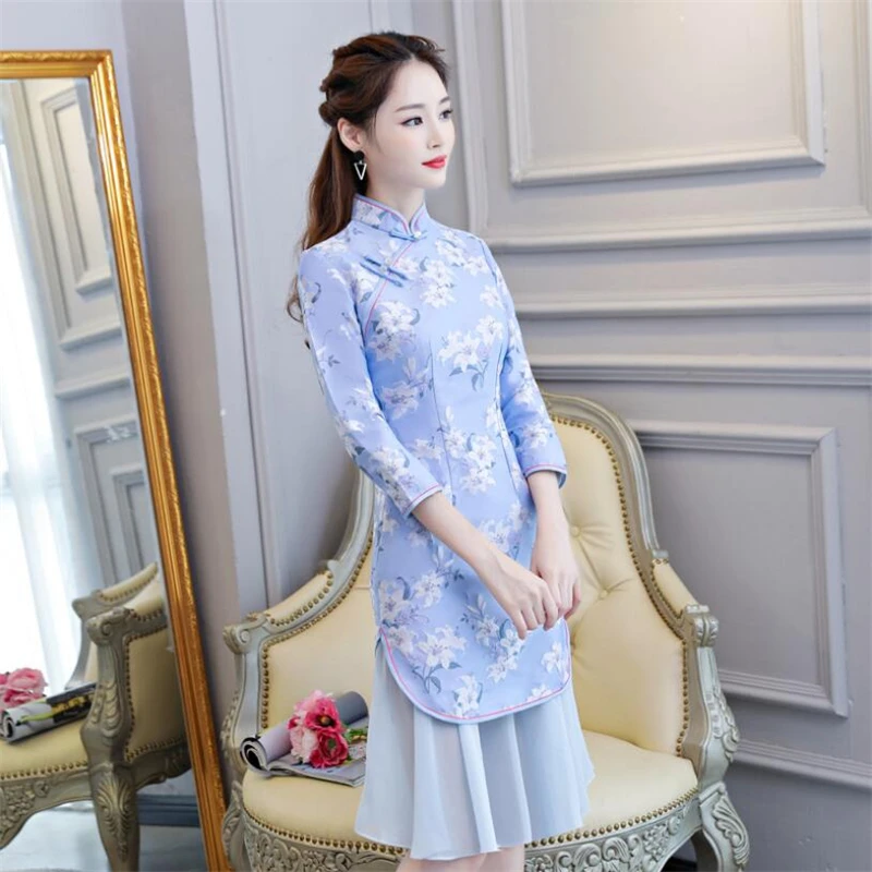 2019 Ретро Женская Китайская cheongsam Улучшенная Роскошная жаккардовая традиционная
