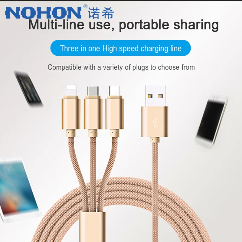 NOHON 3 в 1 USB кабель для iPhone X 8 7 6s Plus Кабель с разъемом микро типа C samsung S9 S8 Быстрая