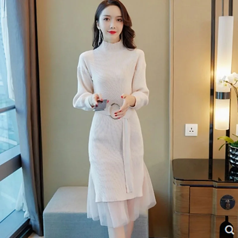 2018Knitted netting two dresses autumn winter light wind women's suit temperament goddess little fragrant | Женская одежда