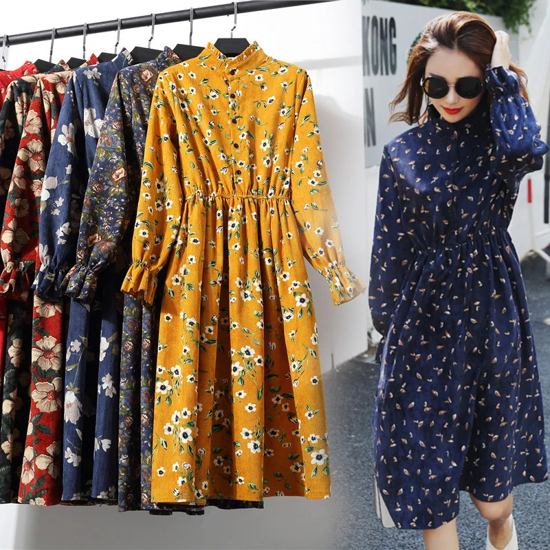 Женское винтажное платье ZVAQS милое с цветочным принтом Осень-зима 2020 | Женская