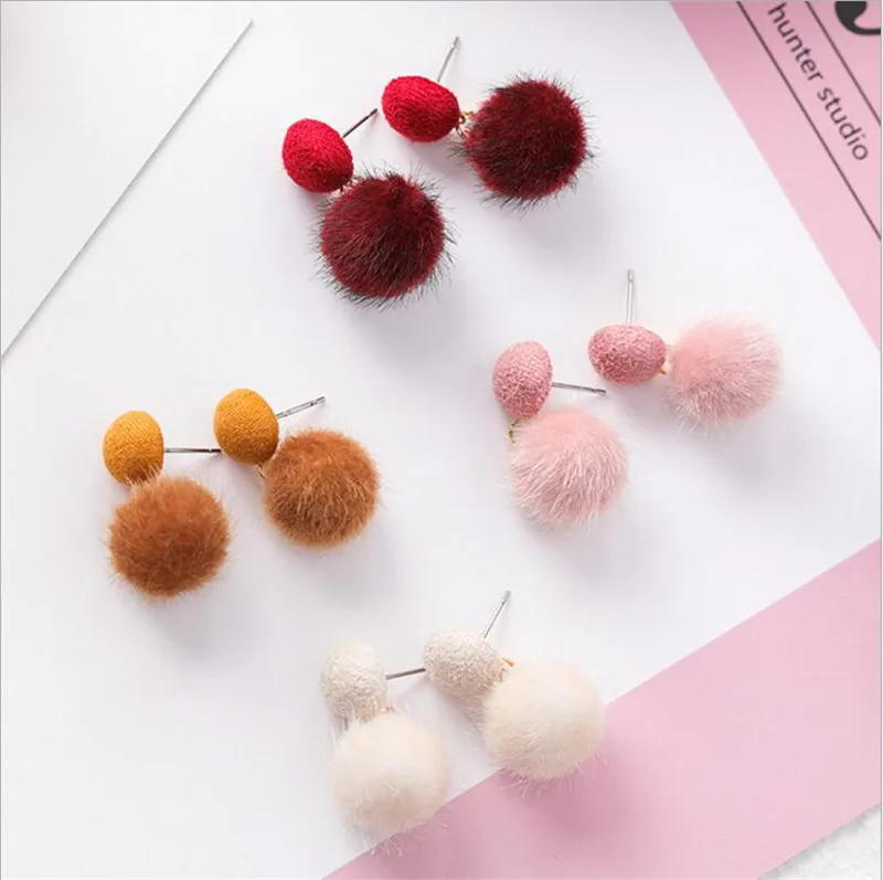 Korean cute fresh girl hearts buttons hair balls earrings geometric B | Украшения и аксессуары
