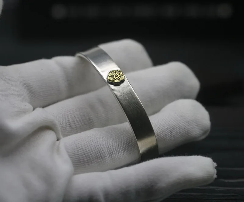 Handmade Pure Sterling Silver 925 Sakura Cuff Bangle Bracelet Men Women Fashion Simple Design Thai Mens Jewelry Gifts | Украшения и