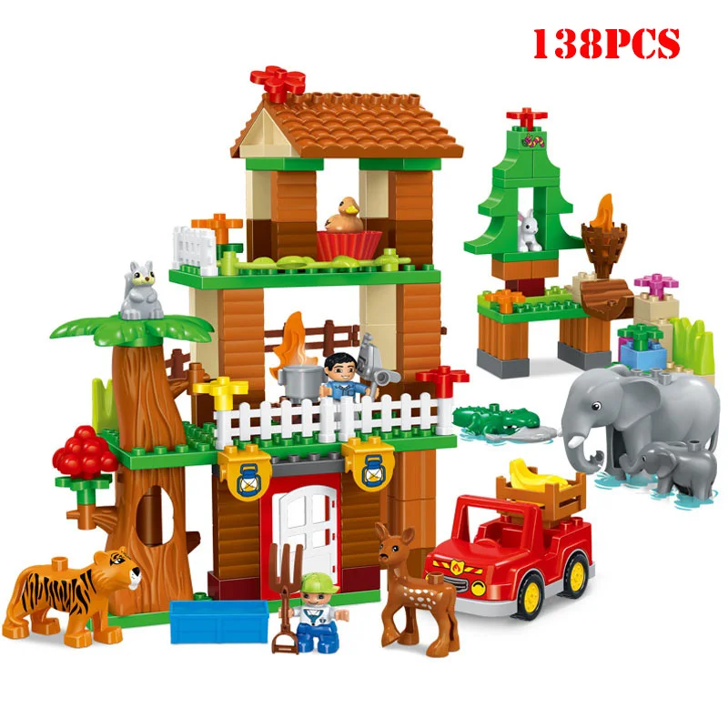 Дикий лес слон Лев тигр фигурки животных большие частицы строительные блоки