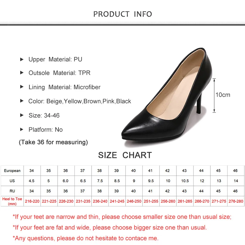 

spring women pumps high thin heels pointed toe classic elegant office sexy ladies women shoes black woman pumps big size 34-46