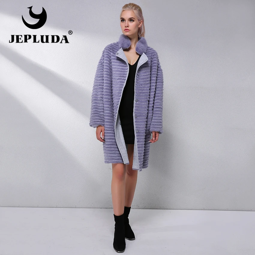 JEPLUDA Бренд Вязанная Норка Женская Шуба Натуральный Мех Мягкий Комфортабельный