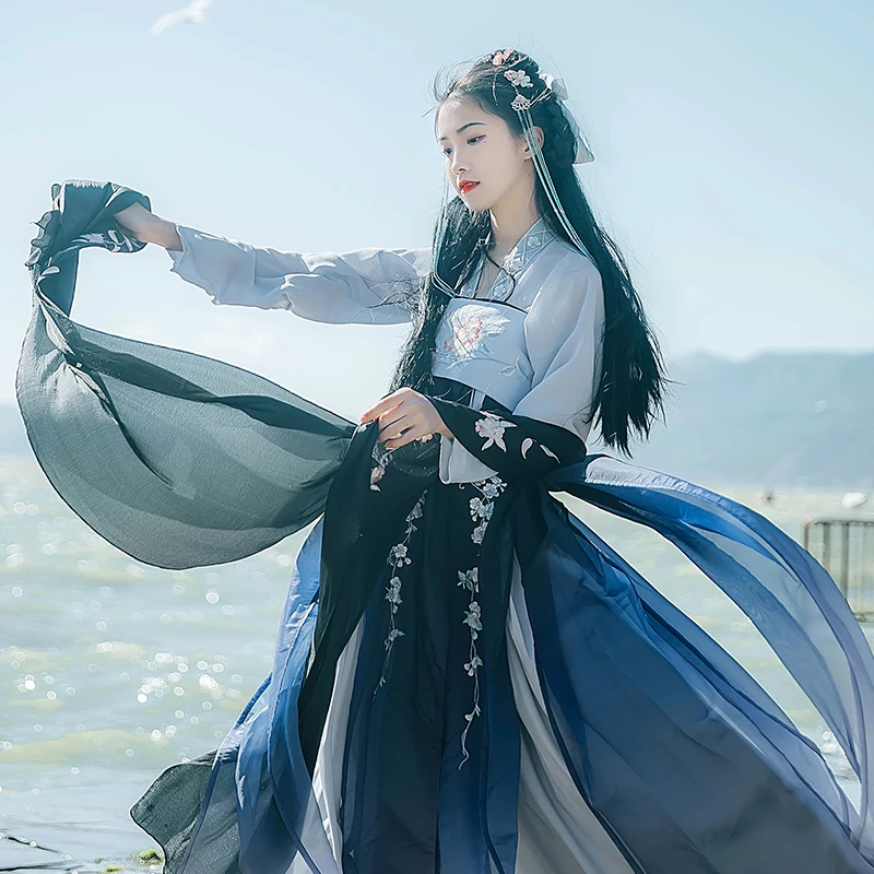Традиционная Фея Hanfu для женщин синее платье костюмы древний Китай Леди Косплей