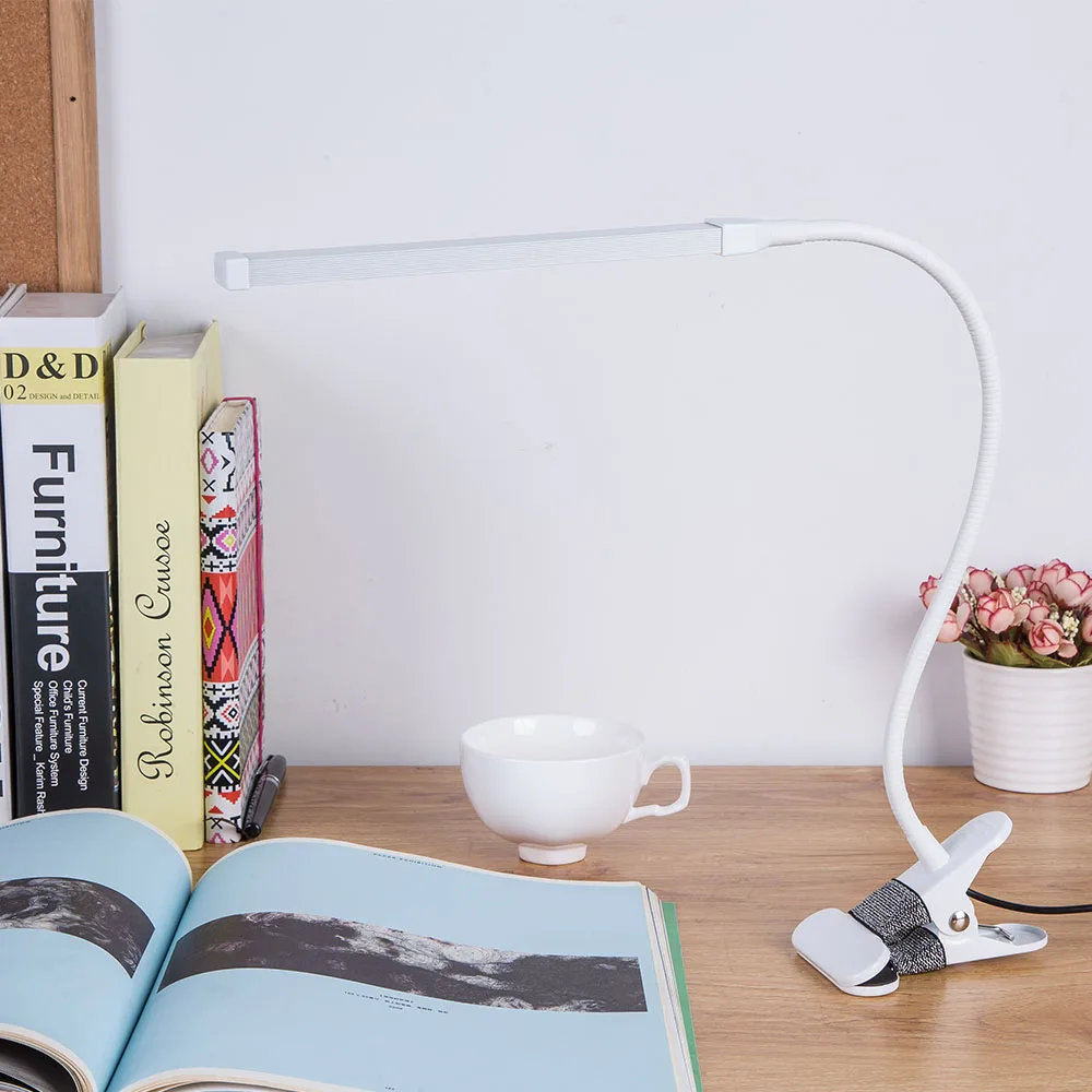 5V USB Светодиодная настольная лампа с зажимом Гибкая Настольная для книга чтения