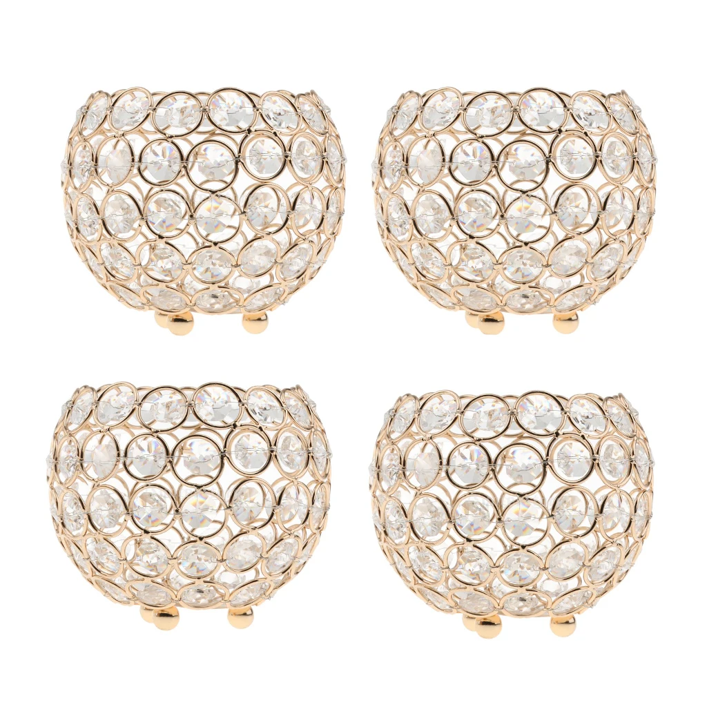 4Pcs 10cm Crystal Bowl Tea Light Candle Holder Wedding Banquet Decor _Gold | Candles